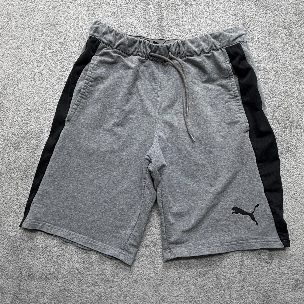 Puma Athletic Shorts Mens Small Gray Black Drawstring Pockets Performance Gym‎